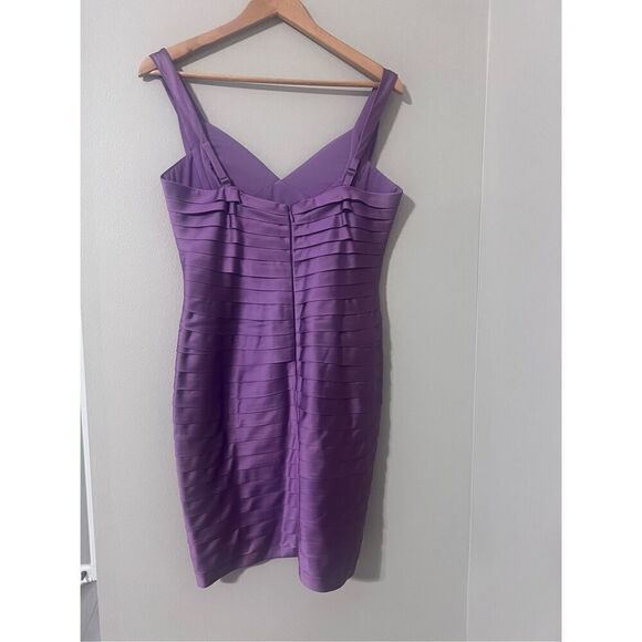 BCBG Max Azria Women’s Size 12 Mitzi Bandage Dress Purple Strappy Silky Zip Up - Picture 8 of 13